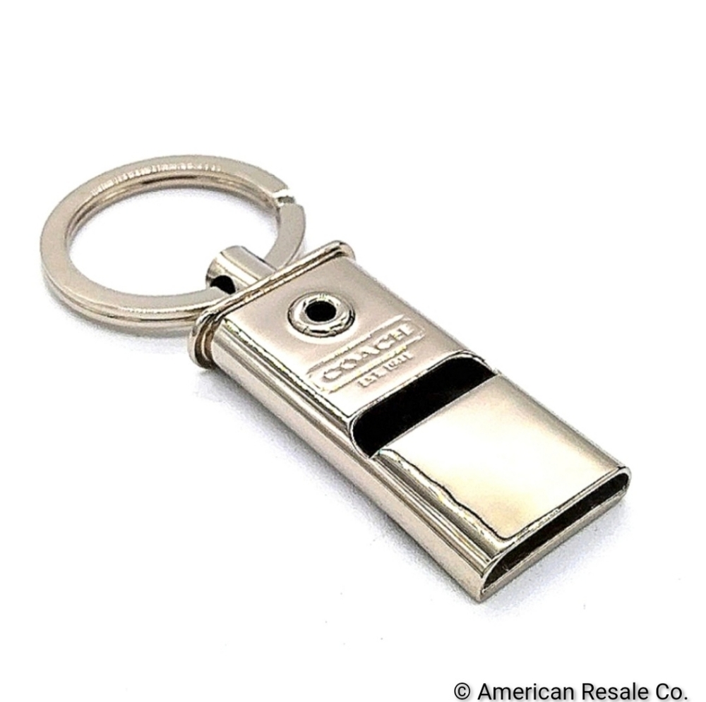 Vintage COACH Real Whistle Keychain Key Fob Purse Charm in Silver